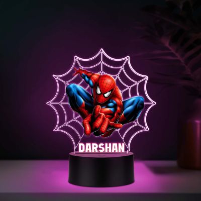Personalized Spiderman 3D Illusion LED Night Light Custom with Name Acrylic Desk Lamp for Kids, 7 Color Changing Superhero Room Decor, Birthday Gift for Boys & Marvel Fans